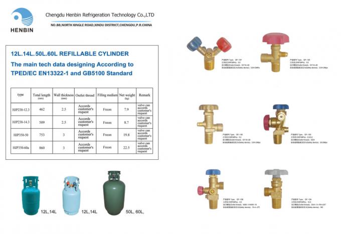 Auto Refrigerant Gas R404A for AC/Recyclable Disposable Cylinder 11.3 Kg